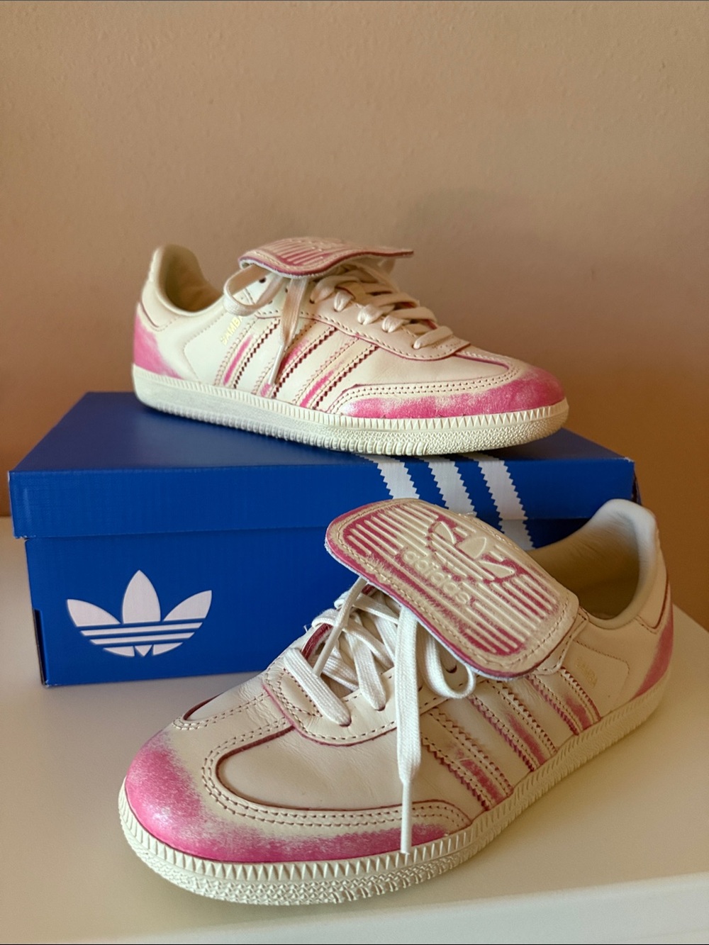 Adidas Samba Long Tongue Cream & Pink Leather Women’s Sneakers